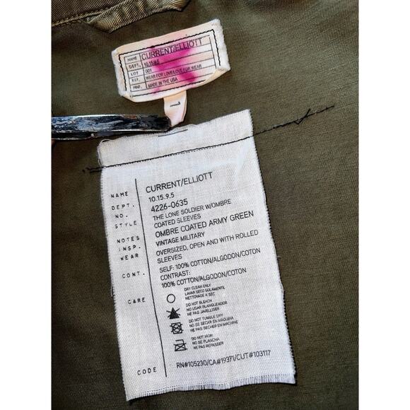 CURRENT ELLIOTT ARMY GREEN & BLACK ROOMY UTILITY JACKET SIZE 1 / S / SMALL - Picture 4 of 4